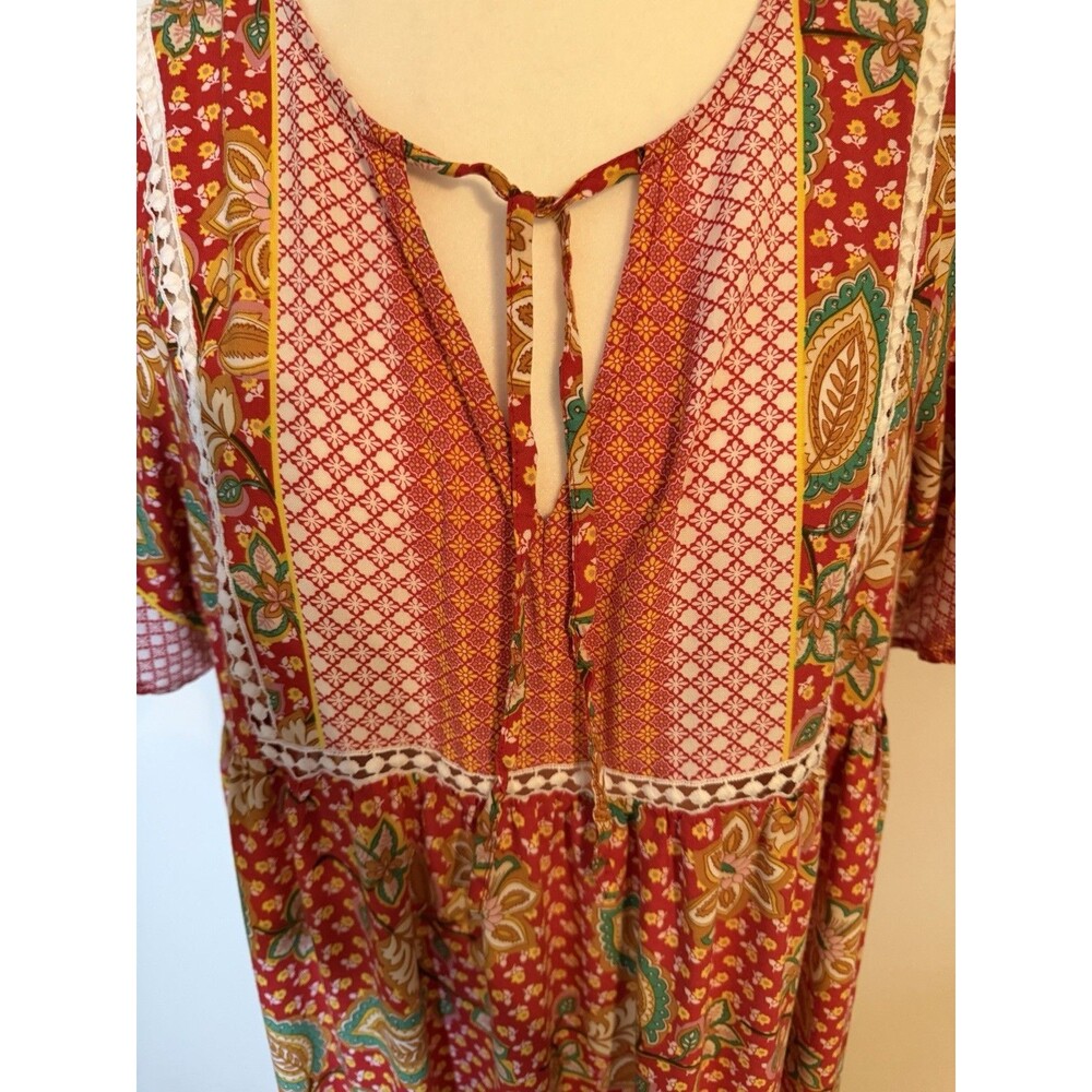 Rusttydustty Midi Floral Dress Red Size 0XL - Picture 2 of 8